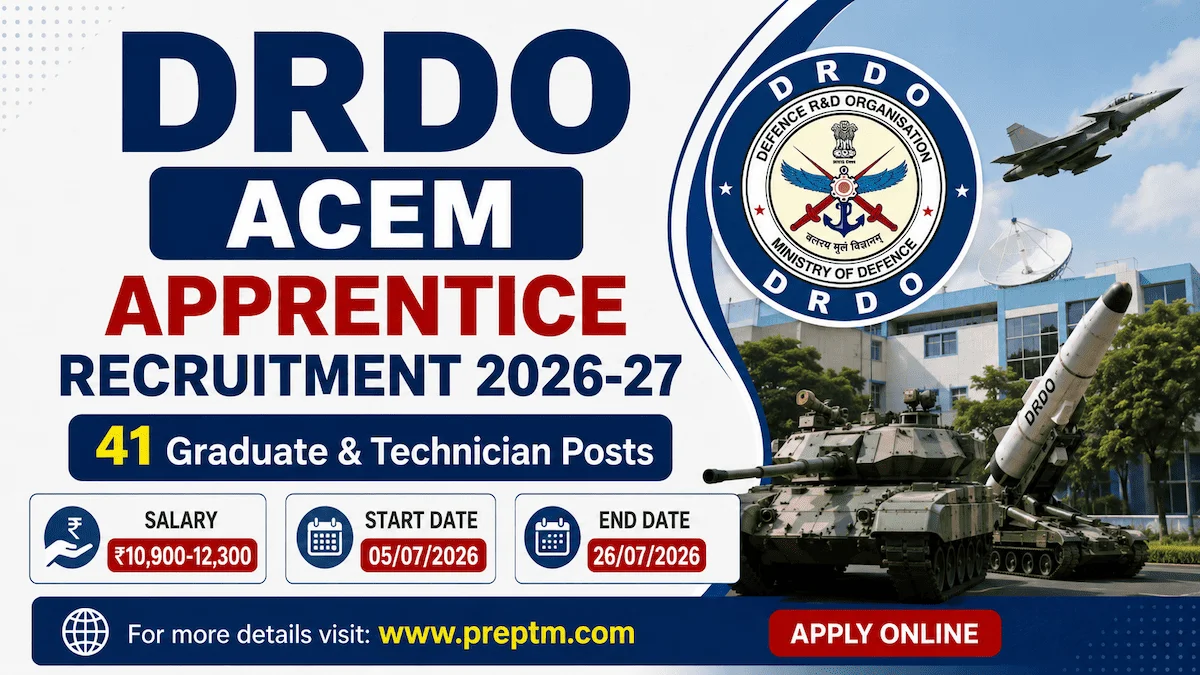 DRDO ACEM Apprentice Recruitment 2026-27: 41 Graduate & Technician Posts